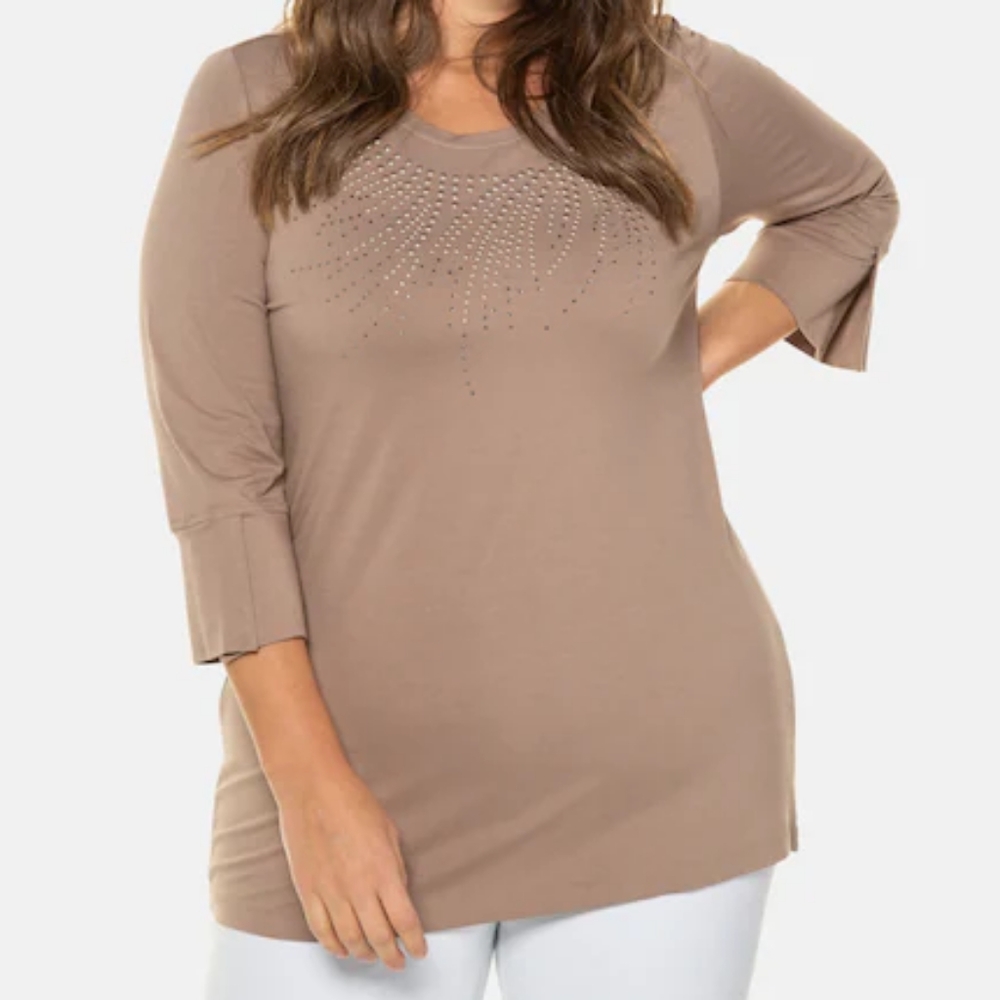 NWT Selection Ulla Popken Swirl Stud Round Neck Stretch 3/4 Slv Knit Top 24 26